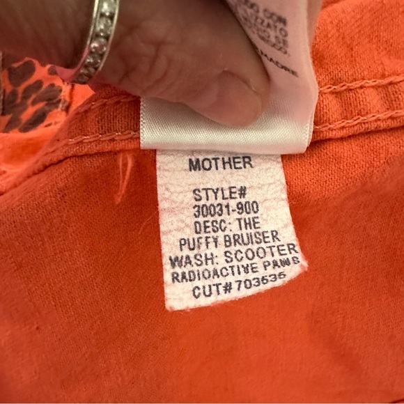 NWT MOTHER Puffy Bruiser Scooter Radioactive Paws Leopard Orange denim Jacket M - Picture 14 of 16